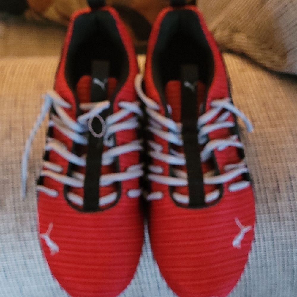 Size 9.5 red, black, and silver Men's puma shoes